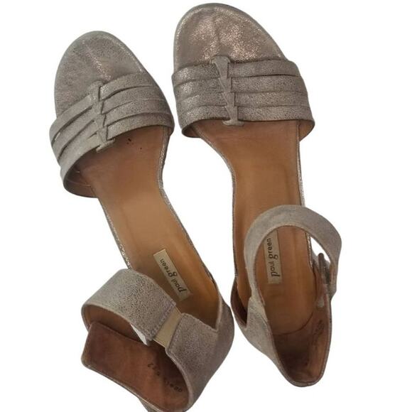 Leather Metallic Gray Strappy Low Heels PAUL GREEN Hook Eye Ankle Wrap Size 8 - Picture 6 of 8